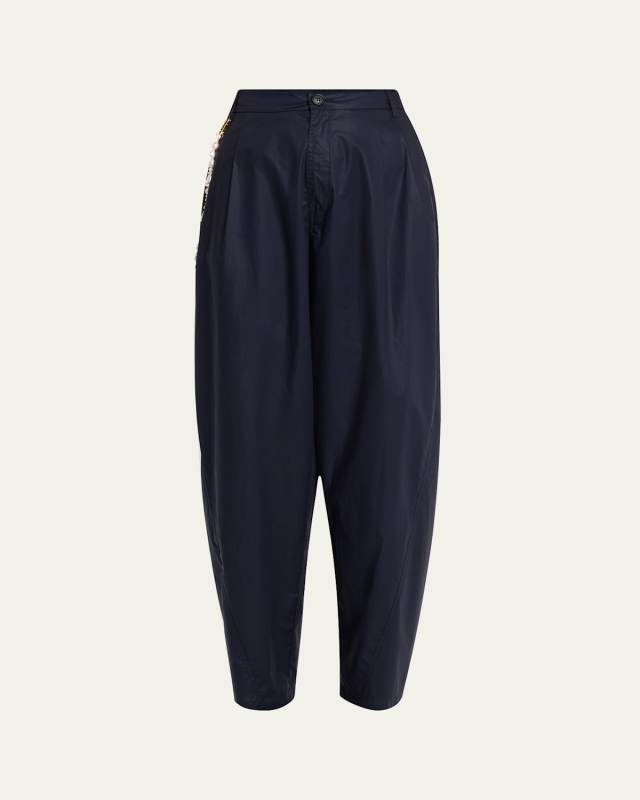 Phebe Relaxed Wide-Leg Pants with Pearl Chain